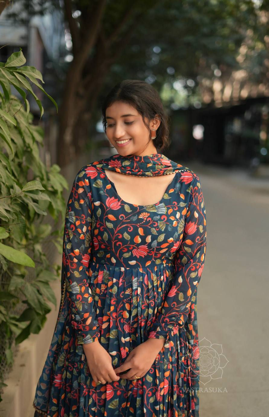 Thumbnail: Faux Georgette Gown With Dupatta and Vichitra Silk Coat