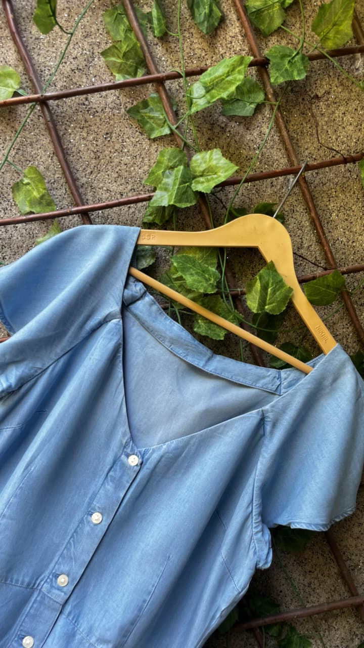Thumbnail: Denim V-neck Buttoned Tunic