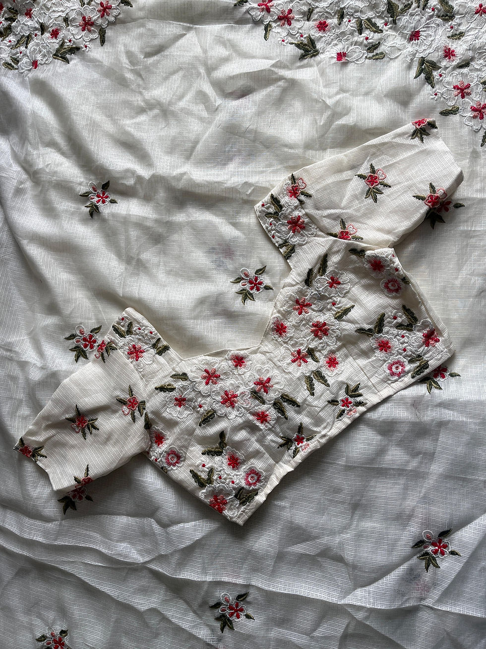Thumbnail: Kota Doria saree with embroidery flower butties