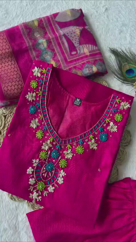 Thumbnail: Premium Roman Silk Suit Set - Pink