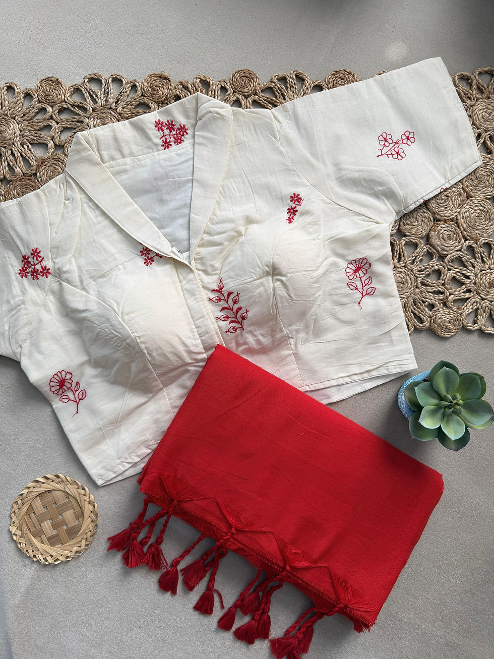 Thumbnail: Khadi cotton saree with flower thread work