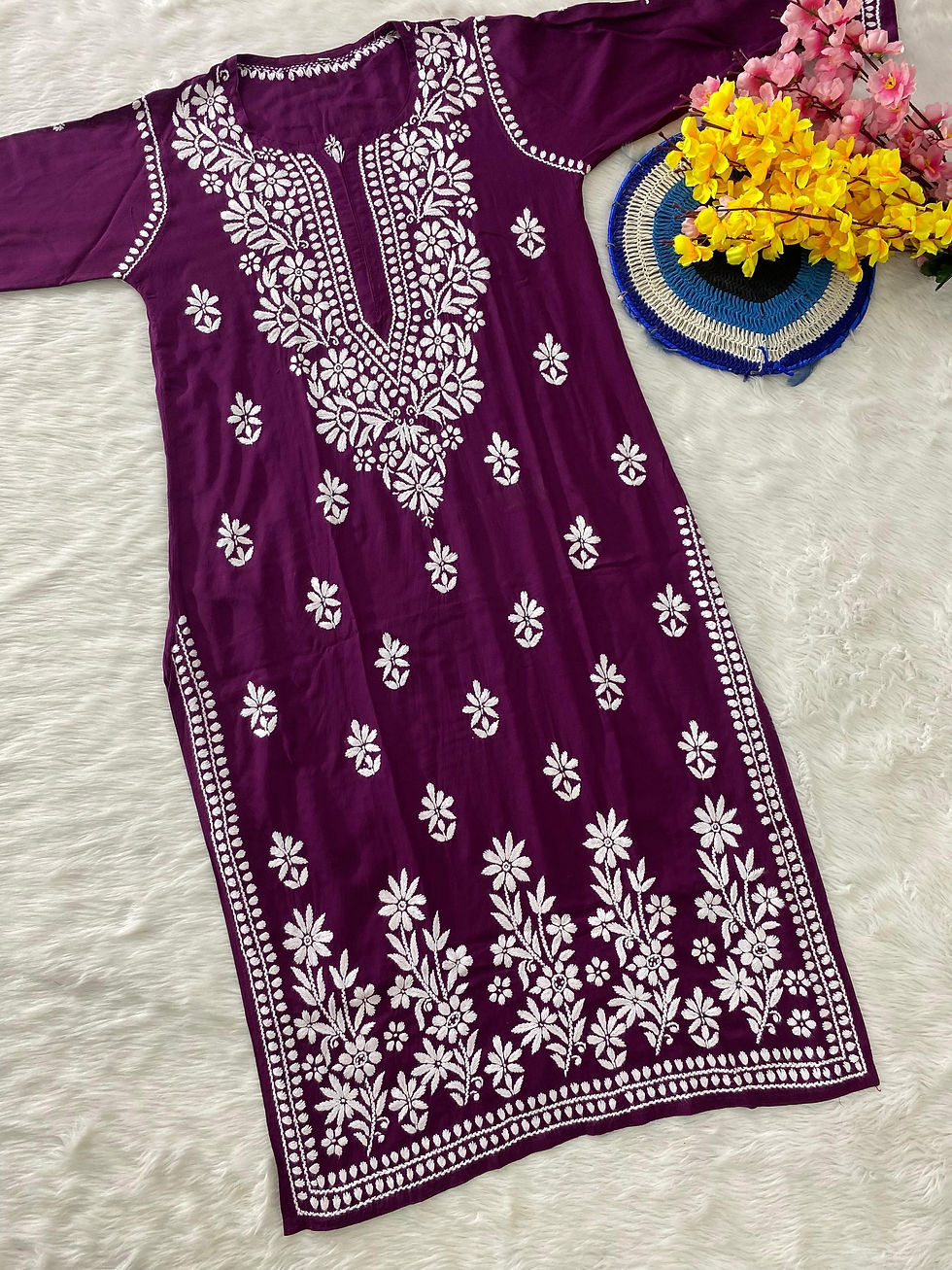 Thumbnail: Modal fine chikankari kurti rayon palazzo