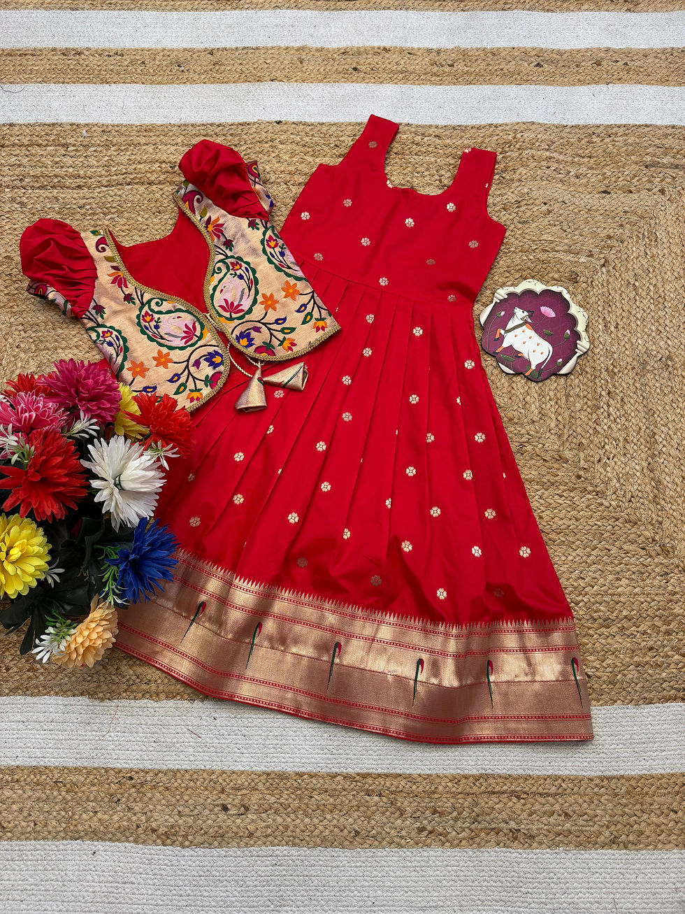 Thumbnail: Kids paithani silk gown with jacket