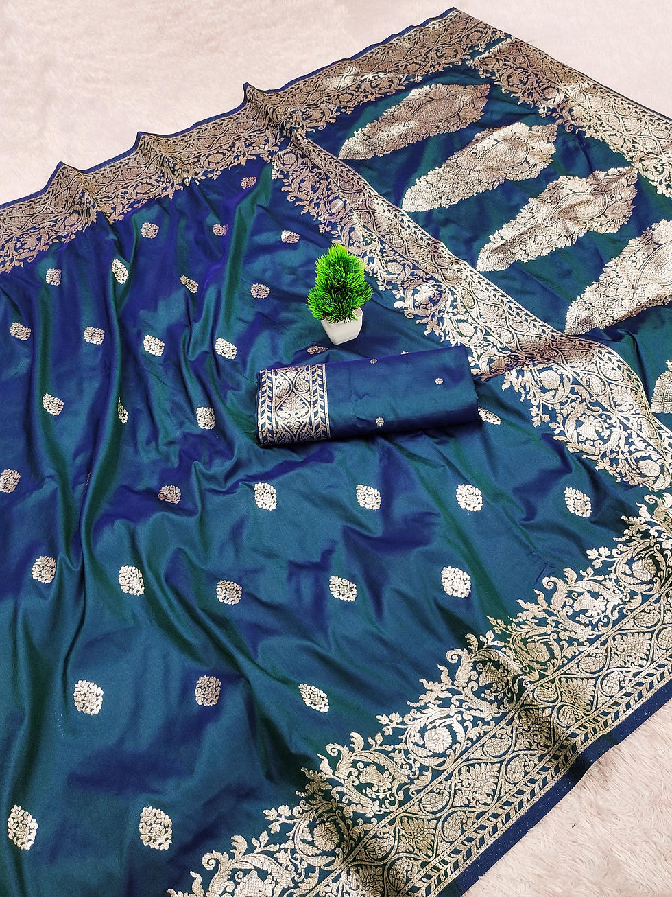 Thumbnail: Soft Banarasi silk saree with zari weaving design