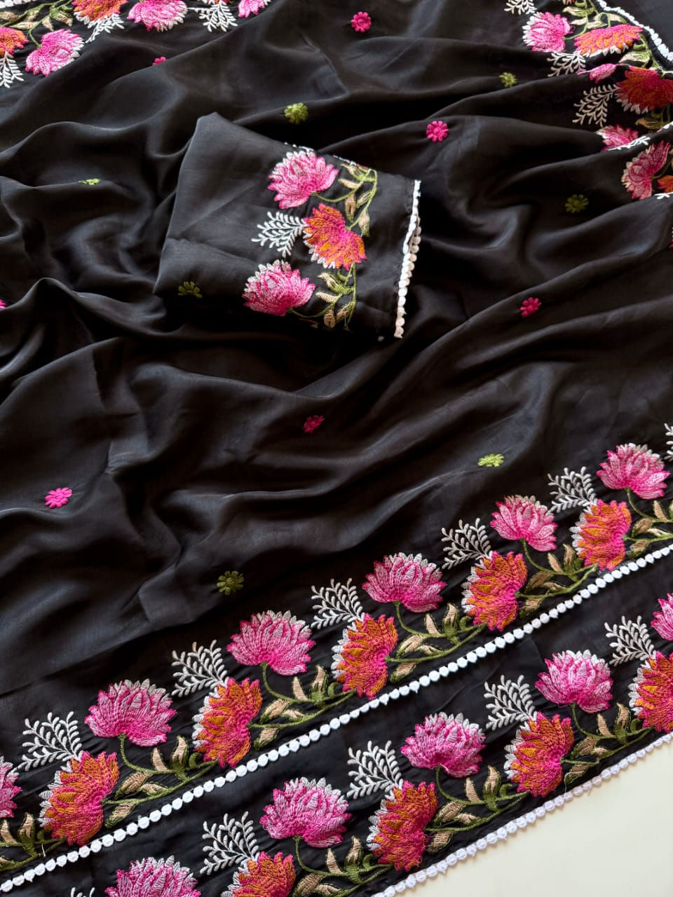 Thumbnail: Pure Tussar silk saree in a solid colour with embroidery viscose thread work