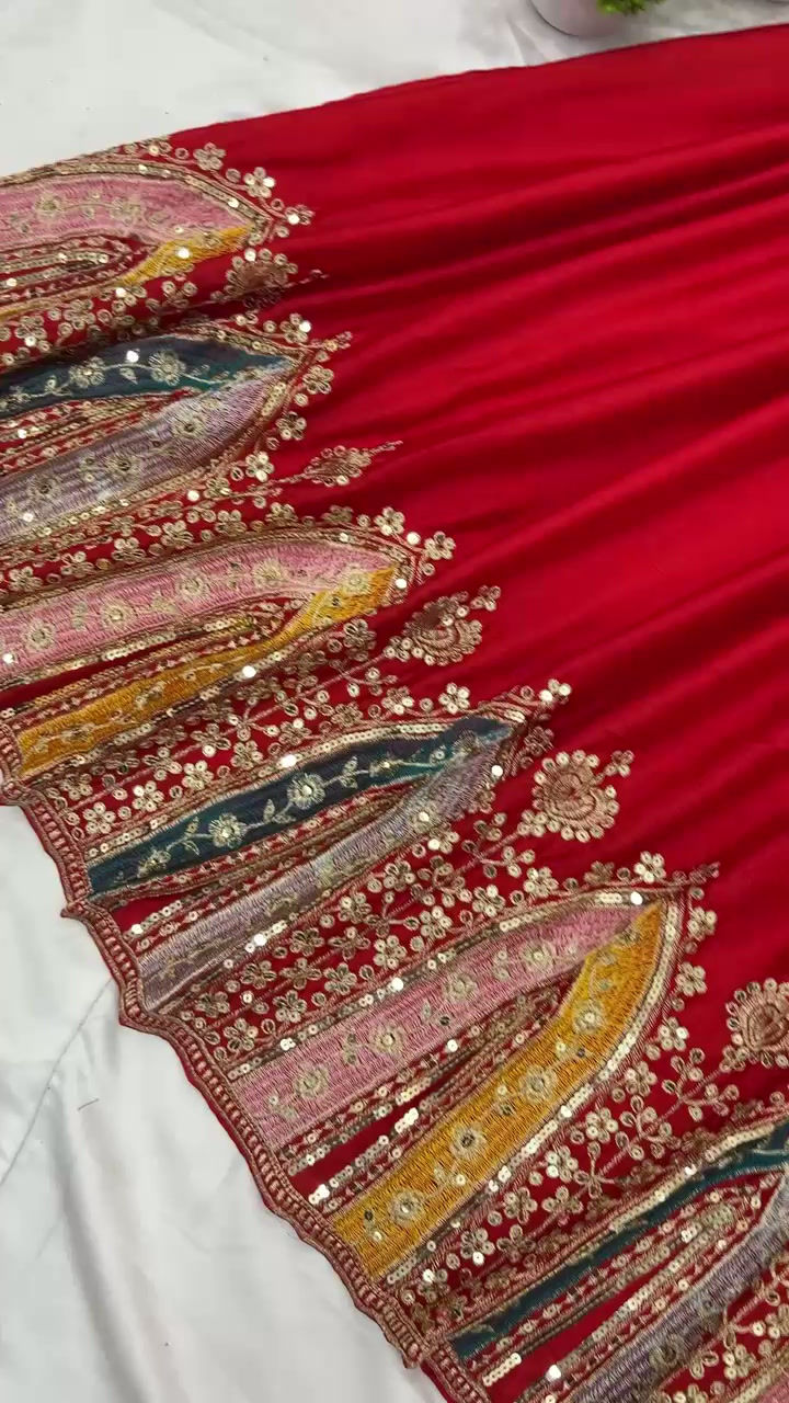 Thumbnail: Chinnon Silk Gown With Multi Thread Embroidery
