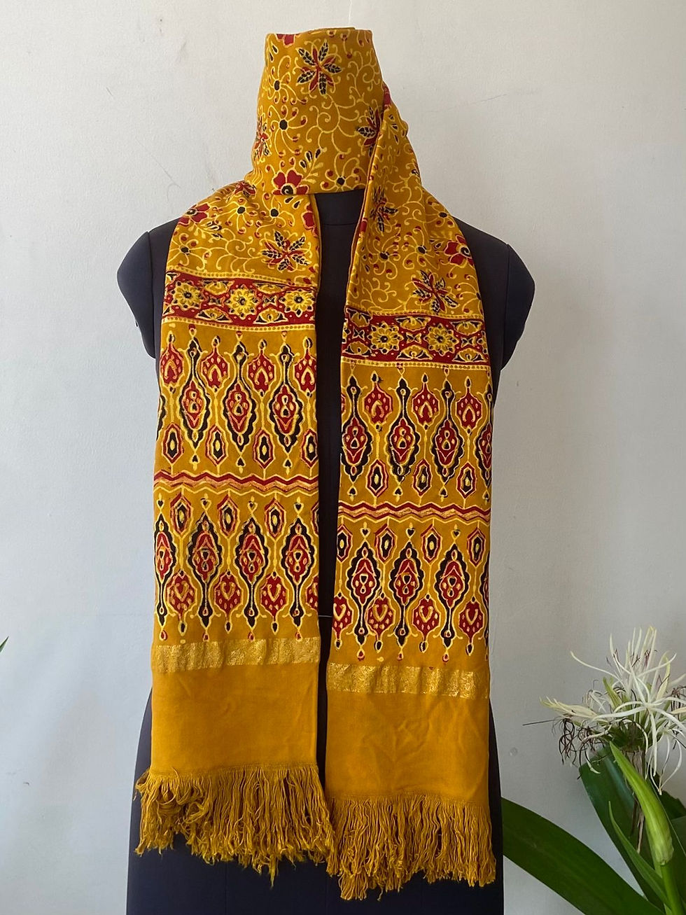 Thumbnail: Handloom Woollen Stole With Ajrakh Block Print 
