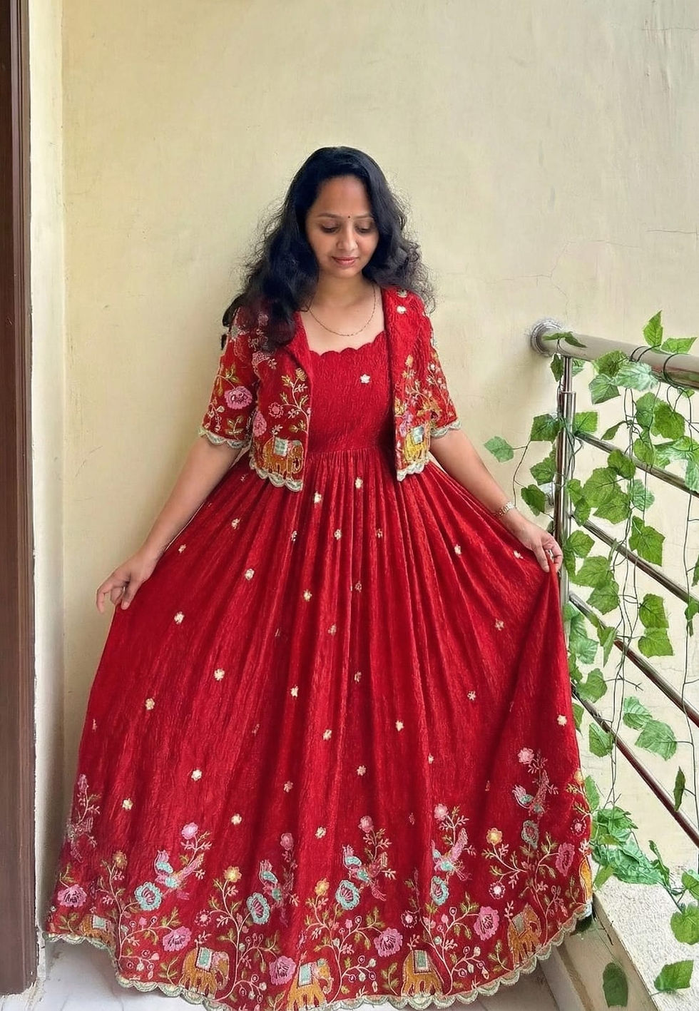 Thumbnail: Vichitra Silk Gown with Detachable Jacket