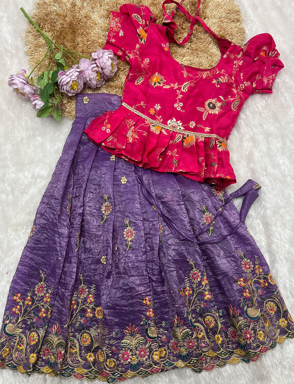 Thumbnail: Fully stitched gold crush lehenga choli for kids