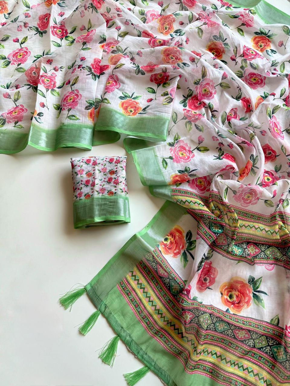 Thumbnail: Linen Saree with Floral Digital Print