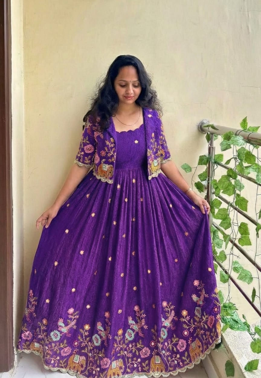 Thumbnail: Vichitra Silk Gown with Detachable Jacket