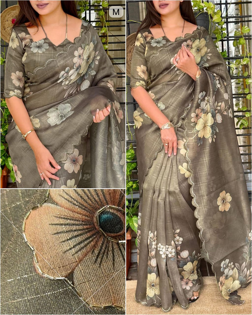 Thumbnail: Metallic colours saree with  sequins work & zari weaving pattern