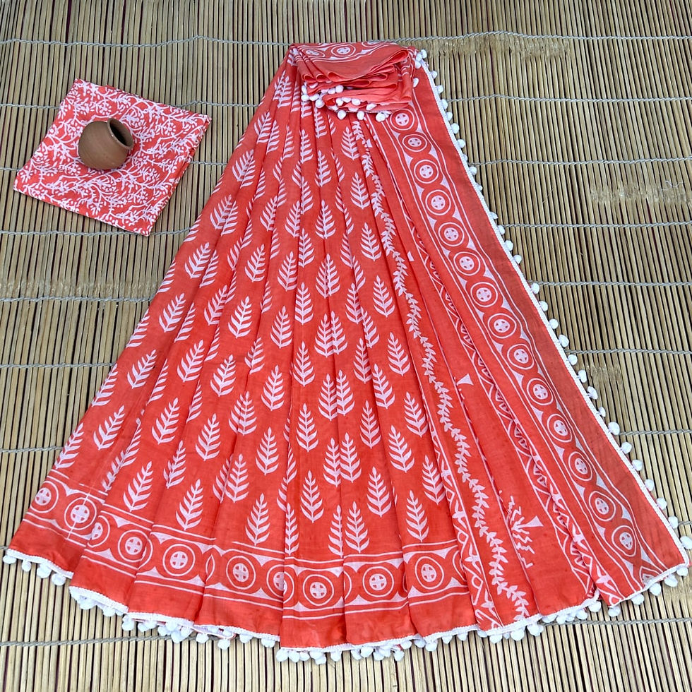Thumbnail: Bagru Block Print Cotton Mulmul Sarees