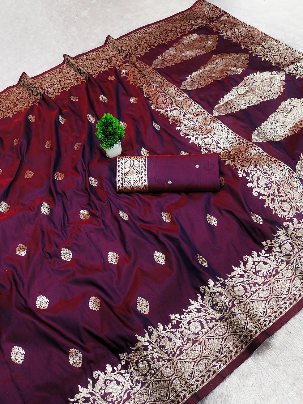 Thumbnail: Soft Banarasi silk saree with zari weaving design