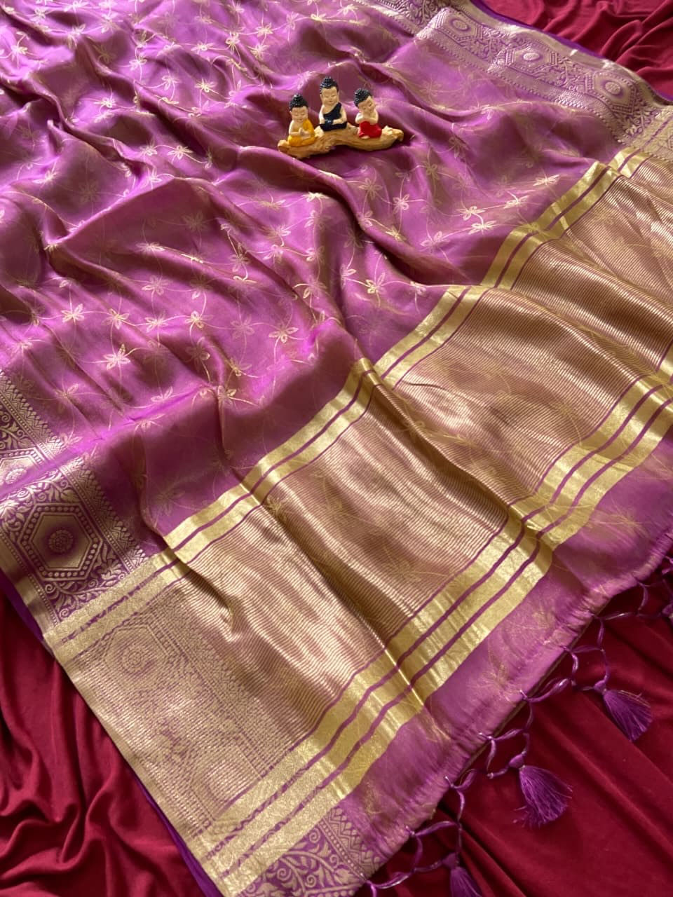 Thumbnail: Premium Soft Fendi Satin Sarees with Beautiful Lagdi patta Design 