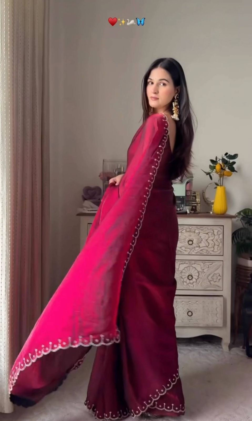 Thumbnail: Pre-draped saree crafted in soft Space silk