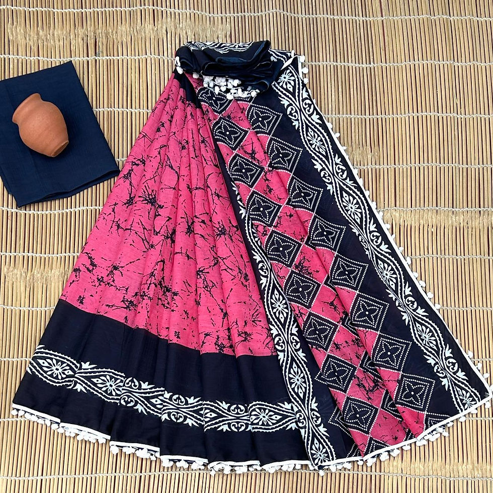 Thumbnail: Bagru Block Print Cotton Mulmul Sarees