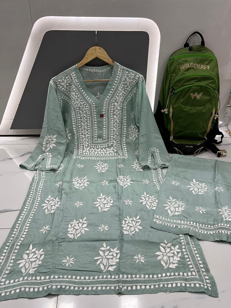 Thumbnail: Muslin Fine Chikankari Kurti Palazzo Set