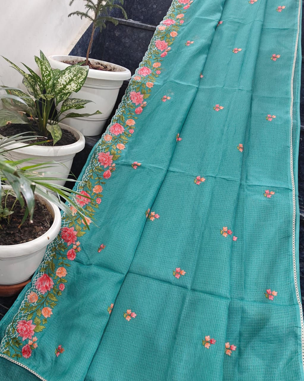 Soft Silk Kota Saree with Embroidery Work