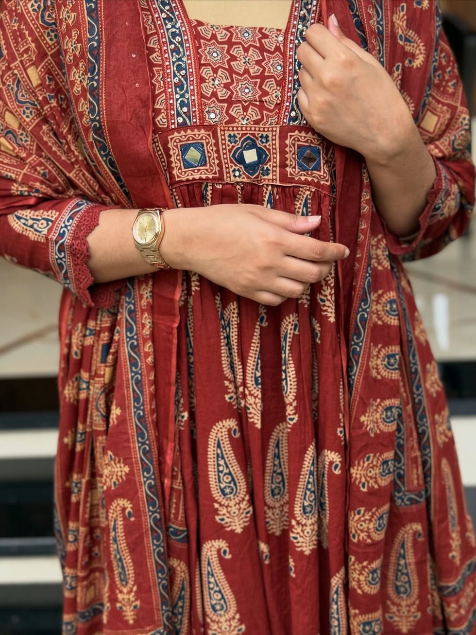 Thumbnail: Premium Jaipuri Cotton Suit Set with Mirror Work