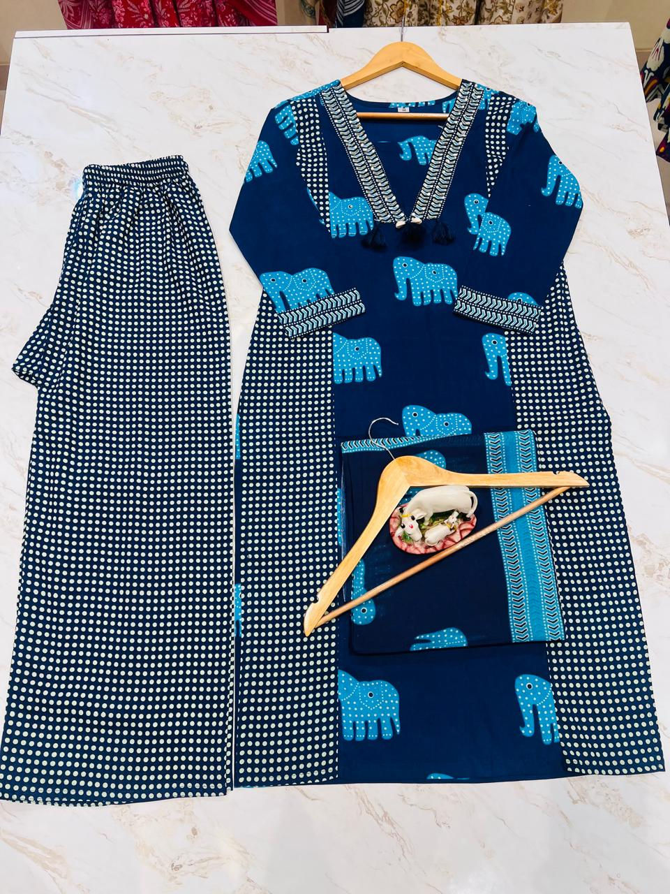 Thumbnail: Kurti pant dupatta set with cotton sequence work