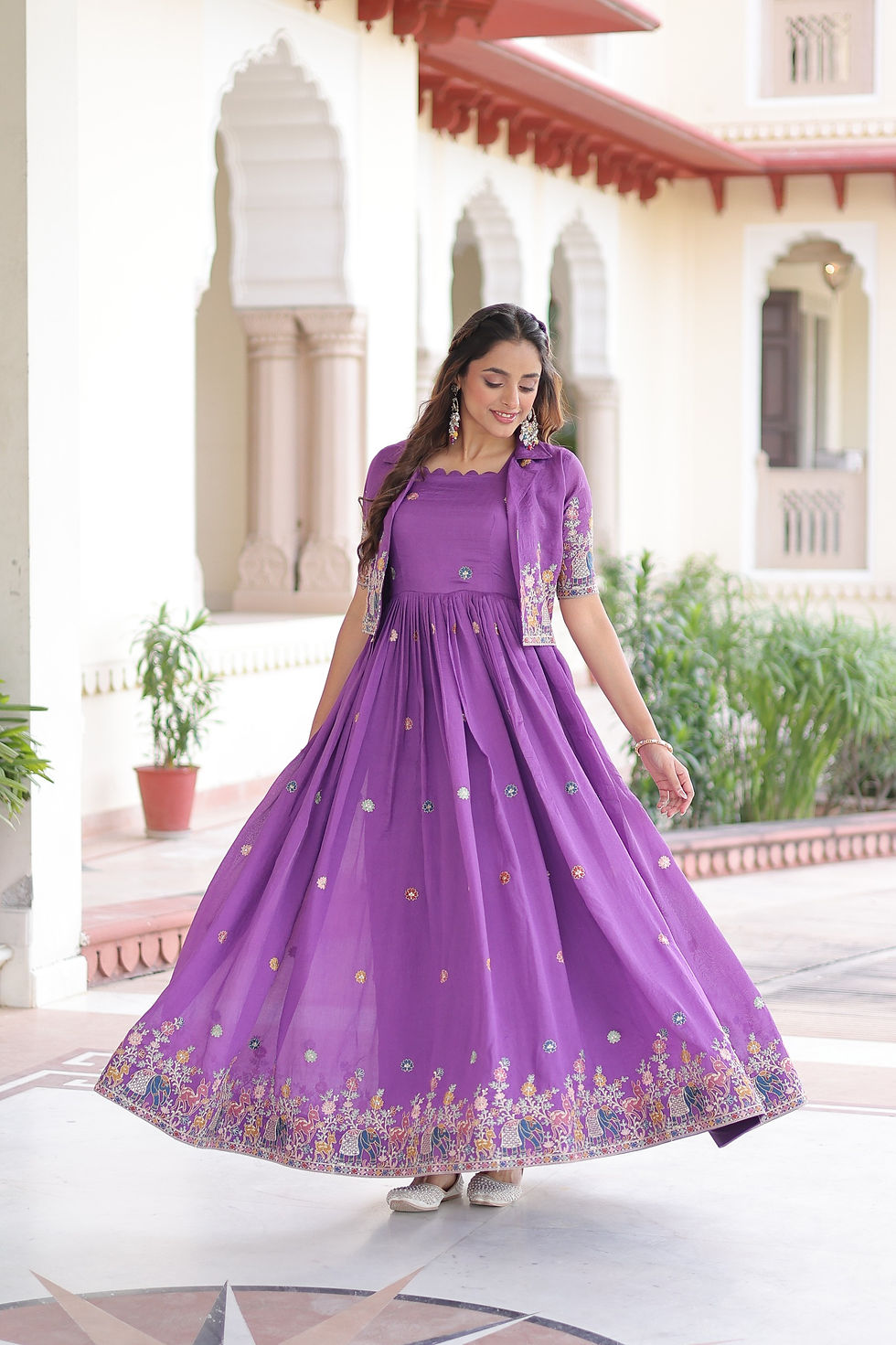 Thumbnail: Vichitra silk gown with coat