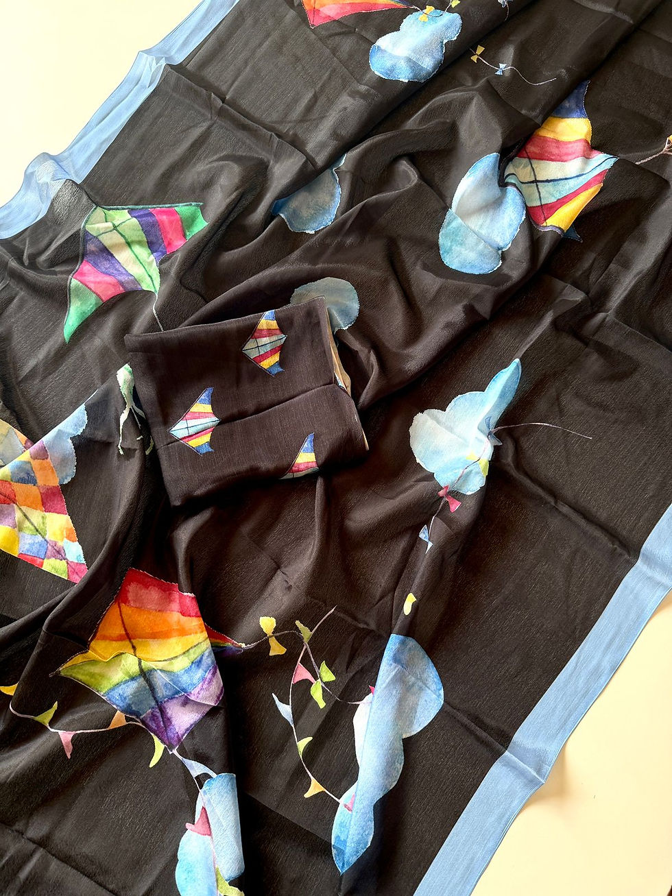 Thumbnail: Soft Chinnon Saree With Beautiful Kites