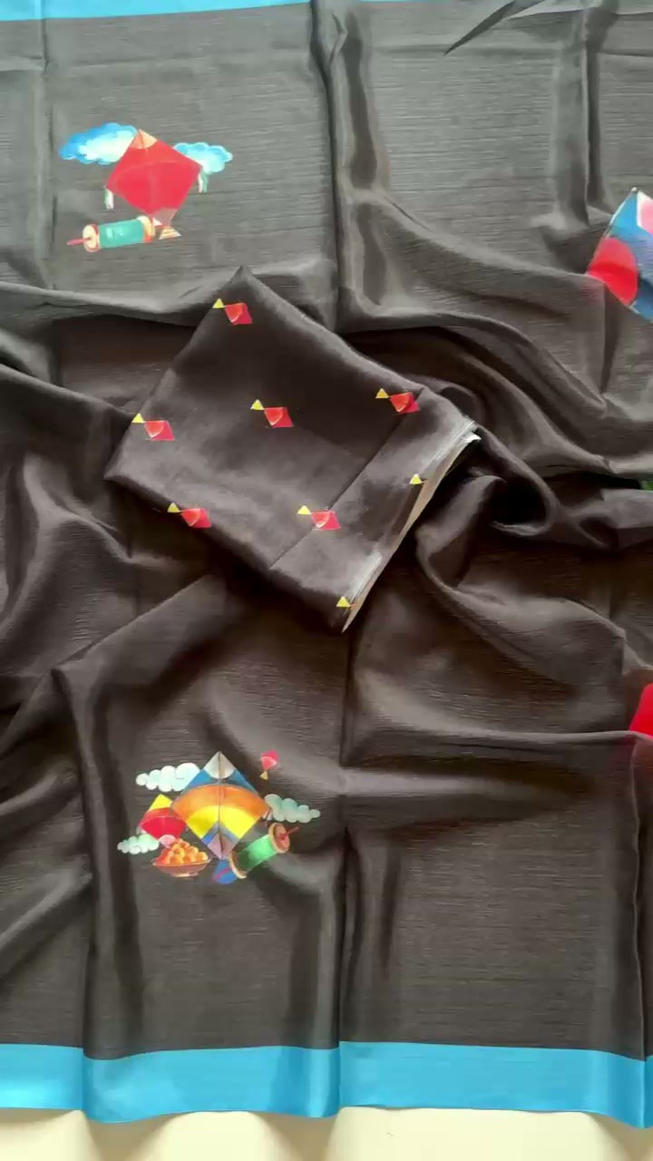 Thumbnail: Soft Chinnon Saree With Beautiful Kites