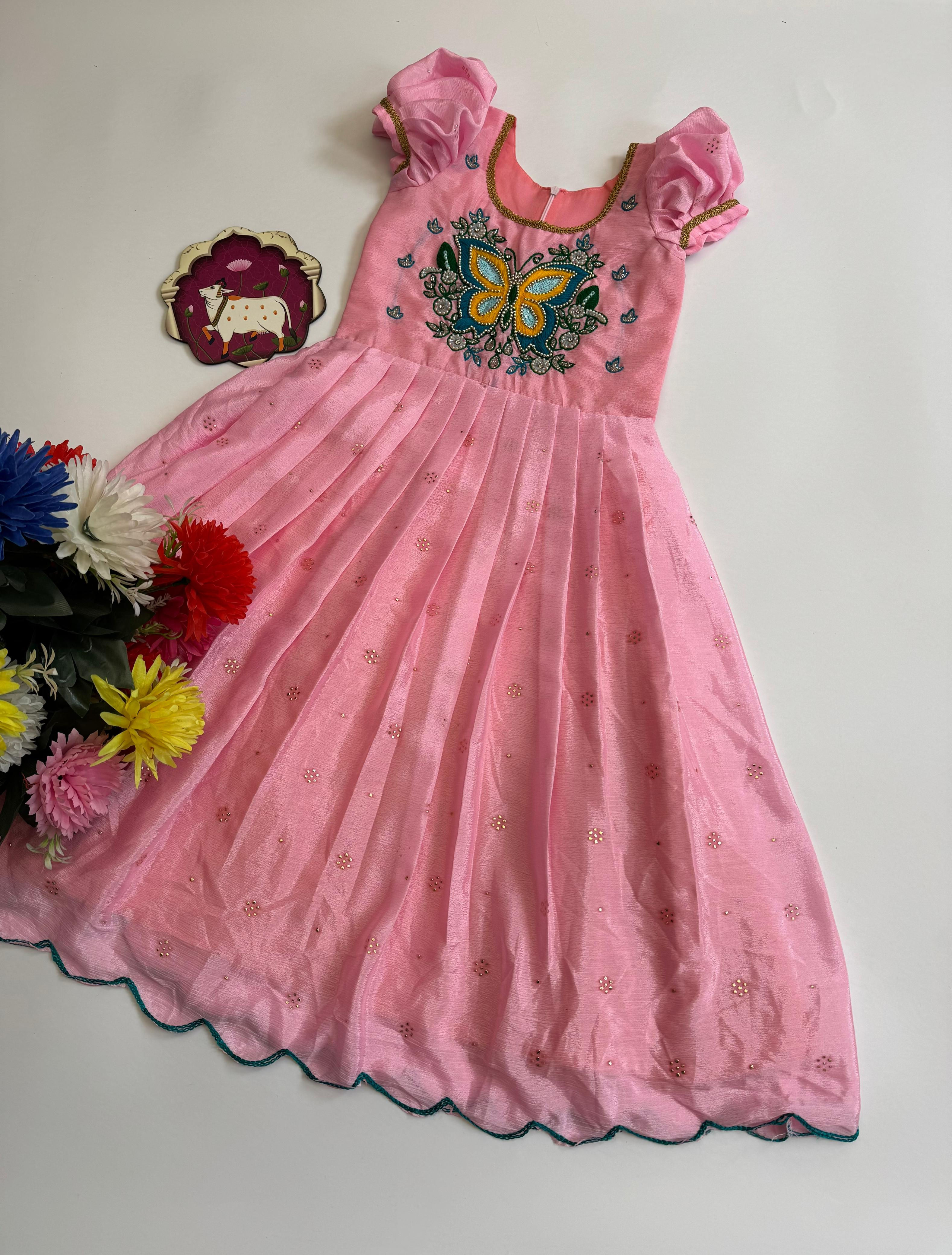 Kids frock chinnon with cut dana khatli butterfly