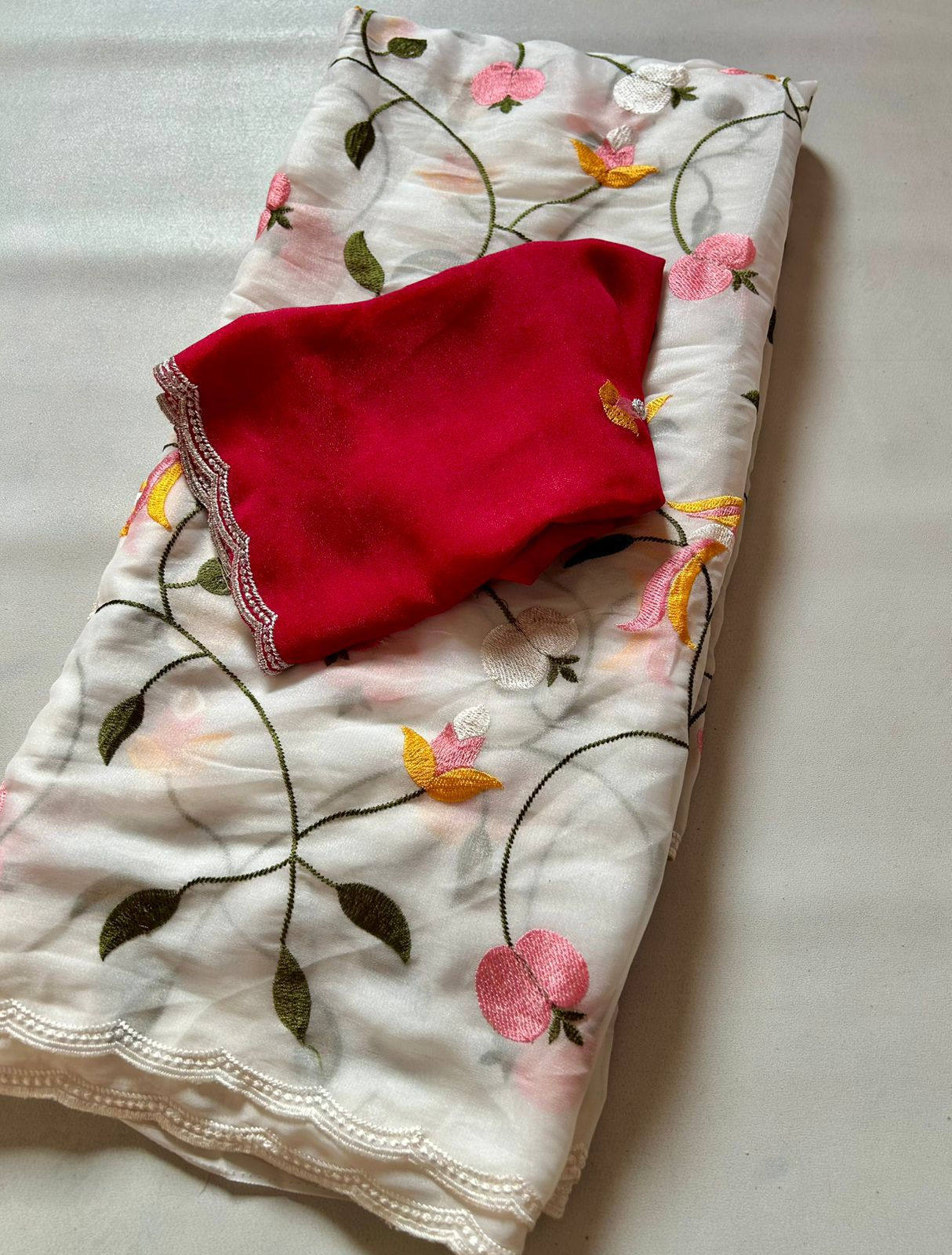 Chinnon silk saree with beautiful embroidery work