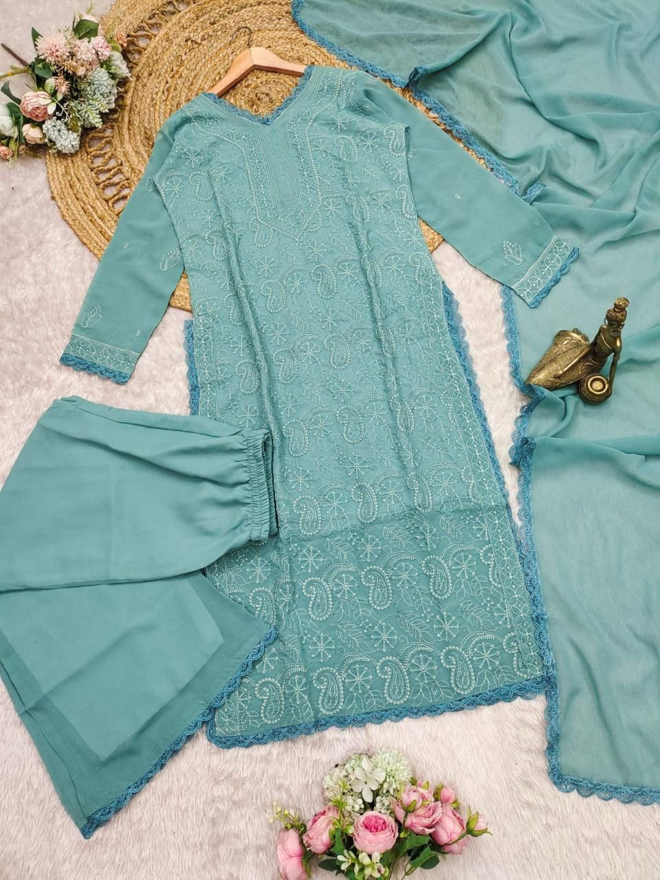 Thumbnail: Chikankari embroidery 3 pic suit