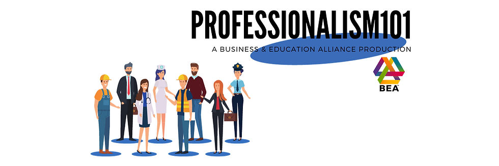 Professionalism101 online course by BEA with people dressed in different career uniforms