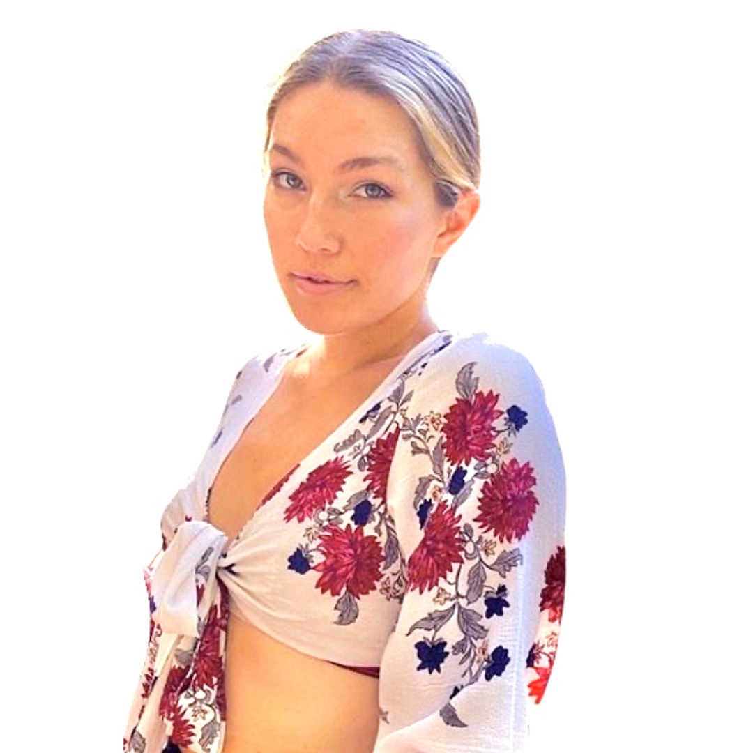 LF Floral Flow Roses Tie Front Top Side View