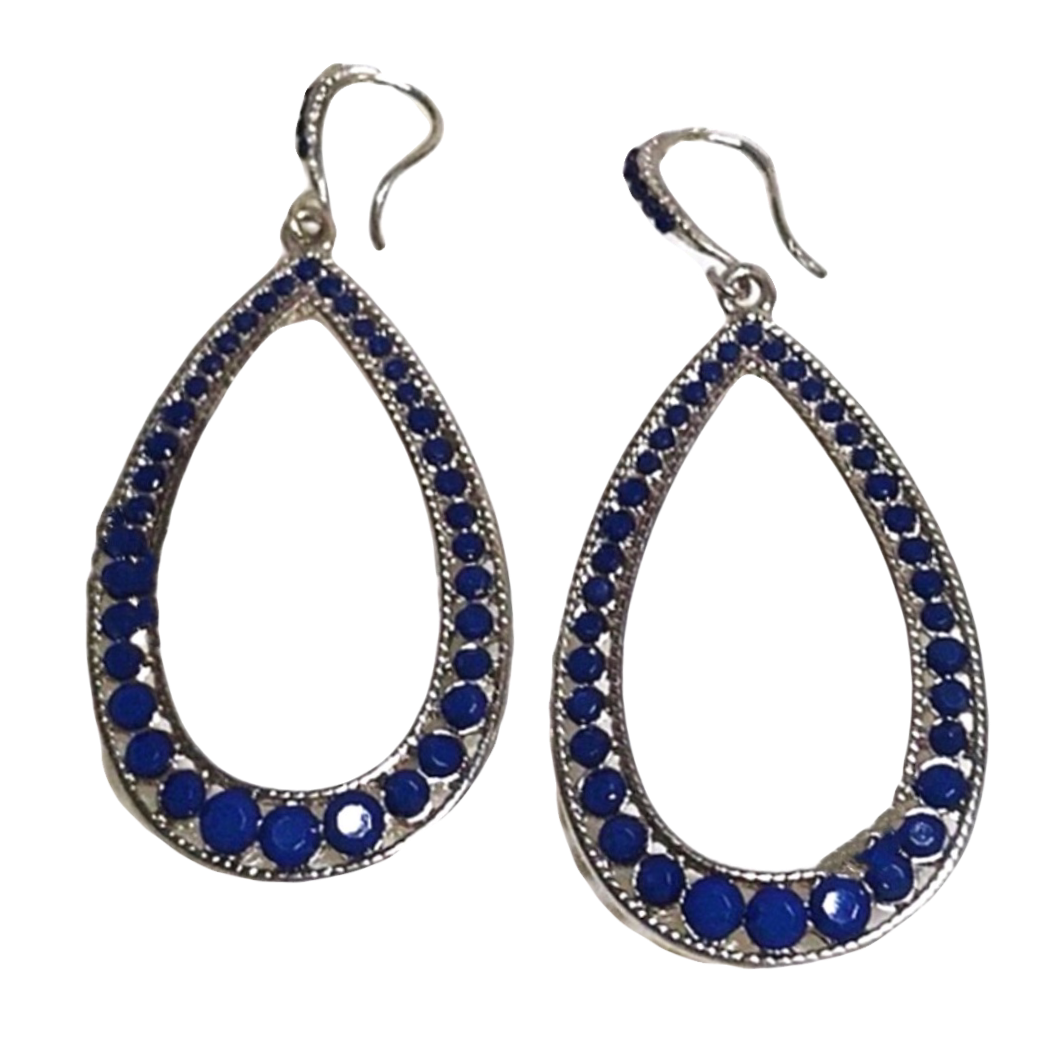 Blue Stone Tear Drop Earrings Front View