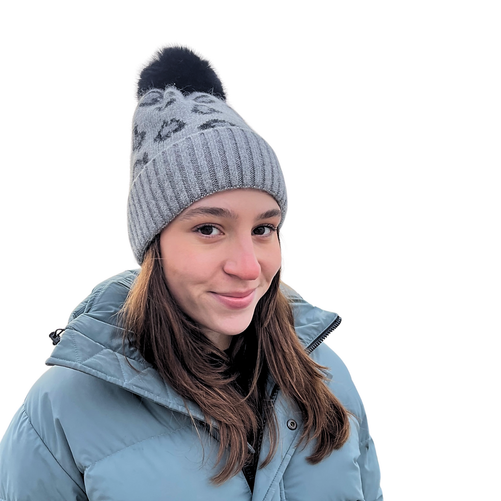 Thumbnail: Adrienne Landau Leopard Beanie with Faux Fur Pom in Gray Front View