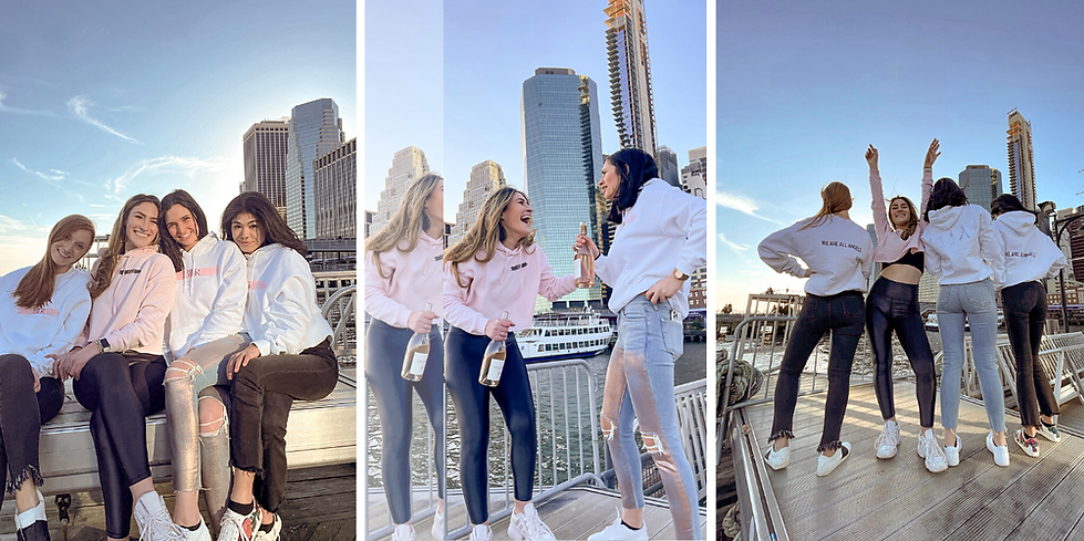 JBIER models wearing stylish hoodies with new york skyline for angel collection