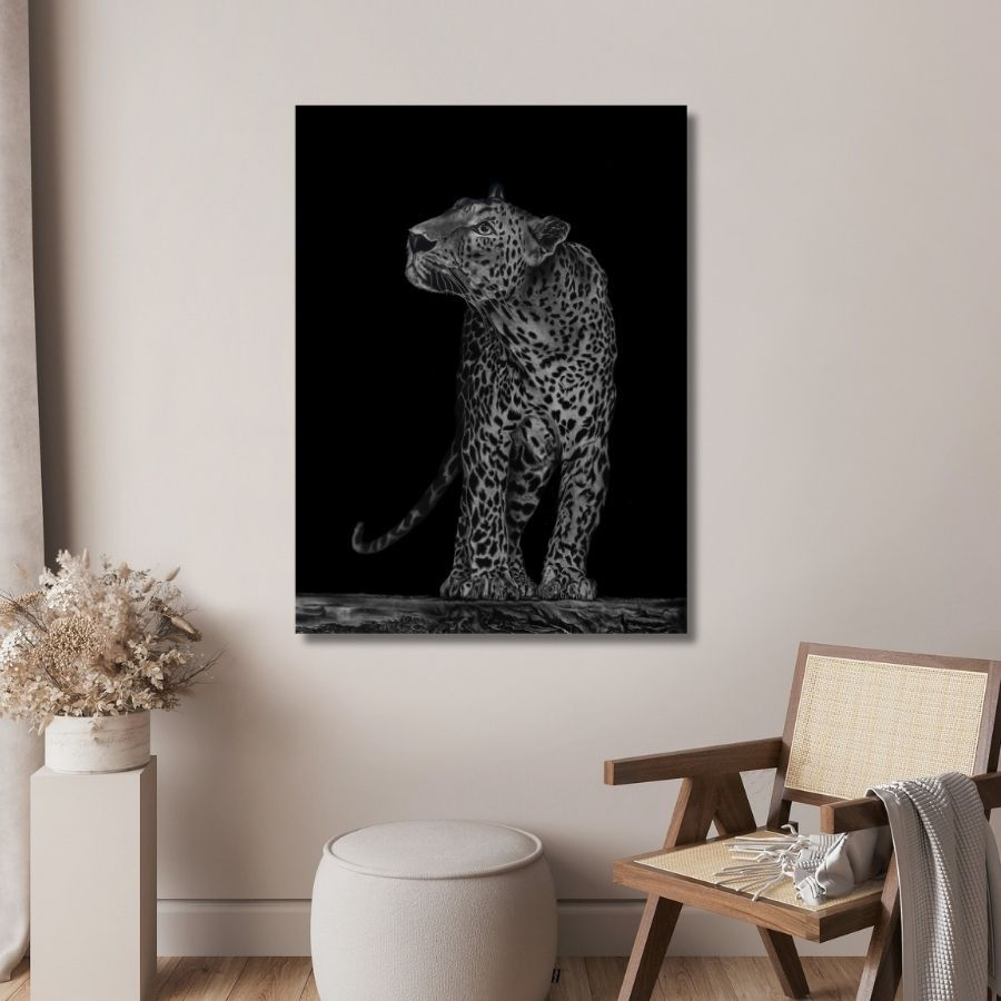 Thumbnail: handmade Leopard Charcoal Drawing On Canvas by Indian Artist