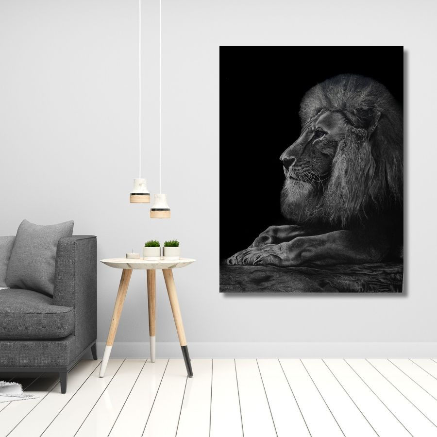 Thumbnail: Lion Charcoal Canvas Painting for living room