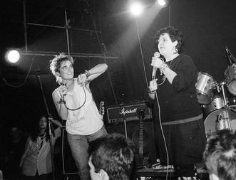 Yeastie Girlz Cammie and Joyce perform somewhere in Europe, 1988. ©Cammie Toloui All rights reserved