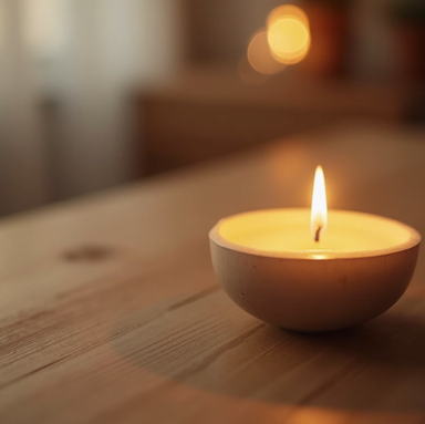 Warm candlelight with home fragrance products including candles, room sprays, and reed diffusers.