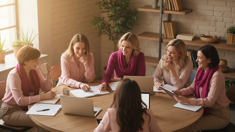 High angle view of a group of women collaborating around a table