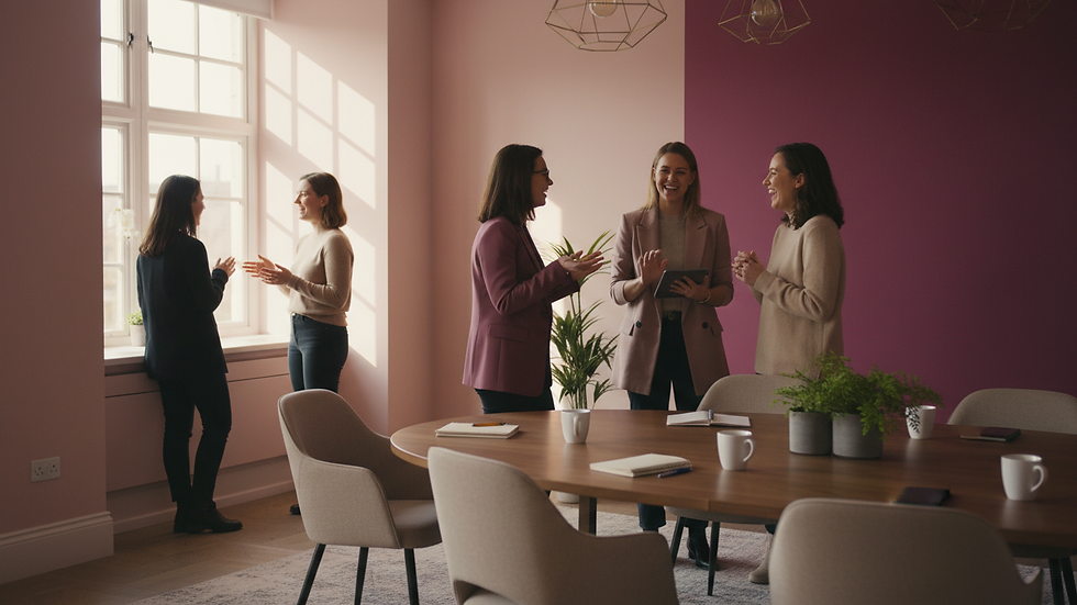 Eye-level view of a modern meeting room with women networking