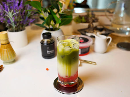 Strawberry Popping Boba Matcha Latte