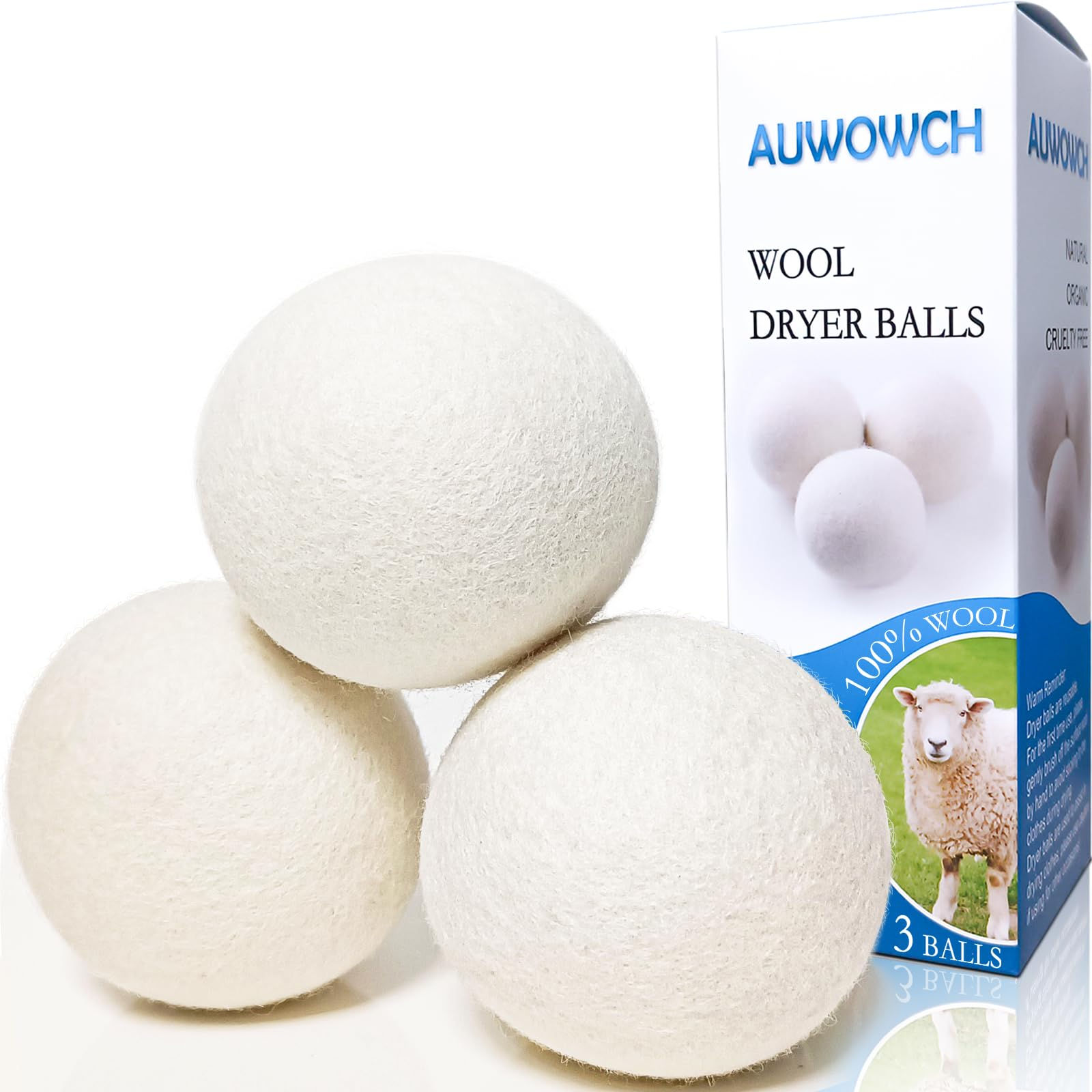 Wool Dryer Balls 3 Count XL Dryer Lint Balls Reusable Premium Natural Fabric Sof