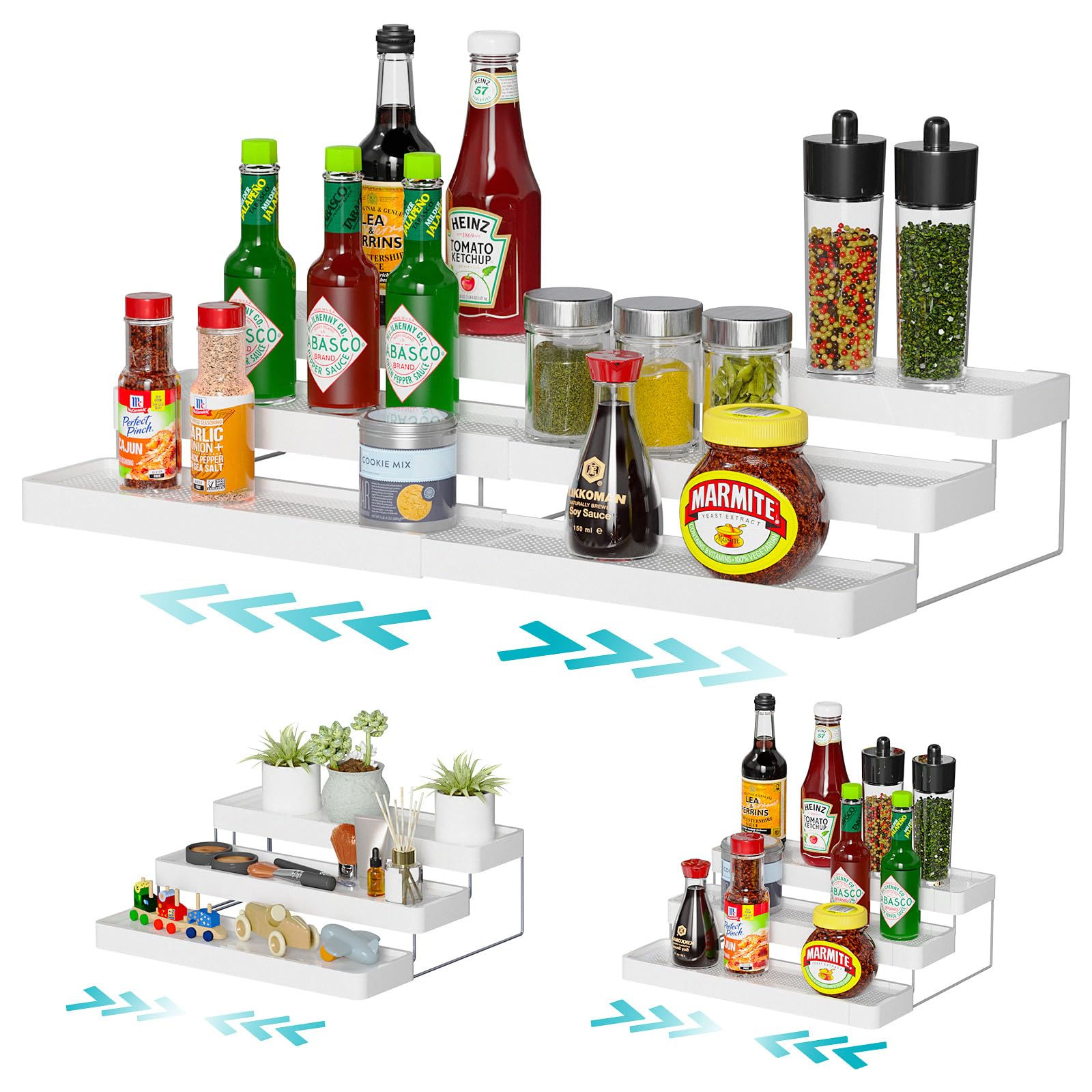 oylik Spice Rack Organizer for Cabinet - 3 Tier Expandable Spice Organizer for C