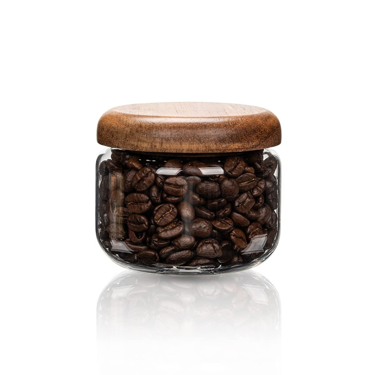 HolaJia Glass Food Storage Containers With Wooden Lids - Small Coffee Jars - Pan