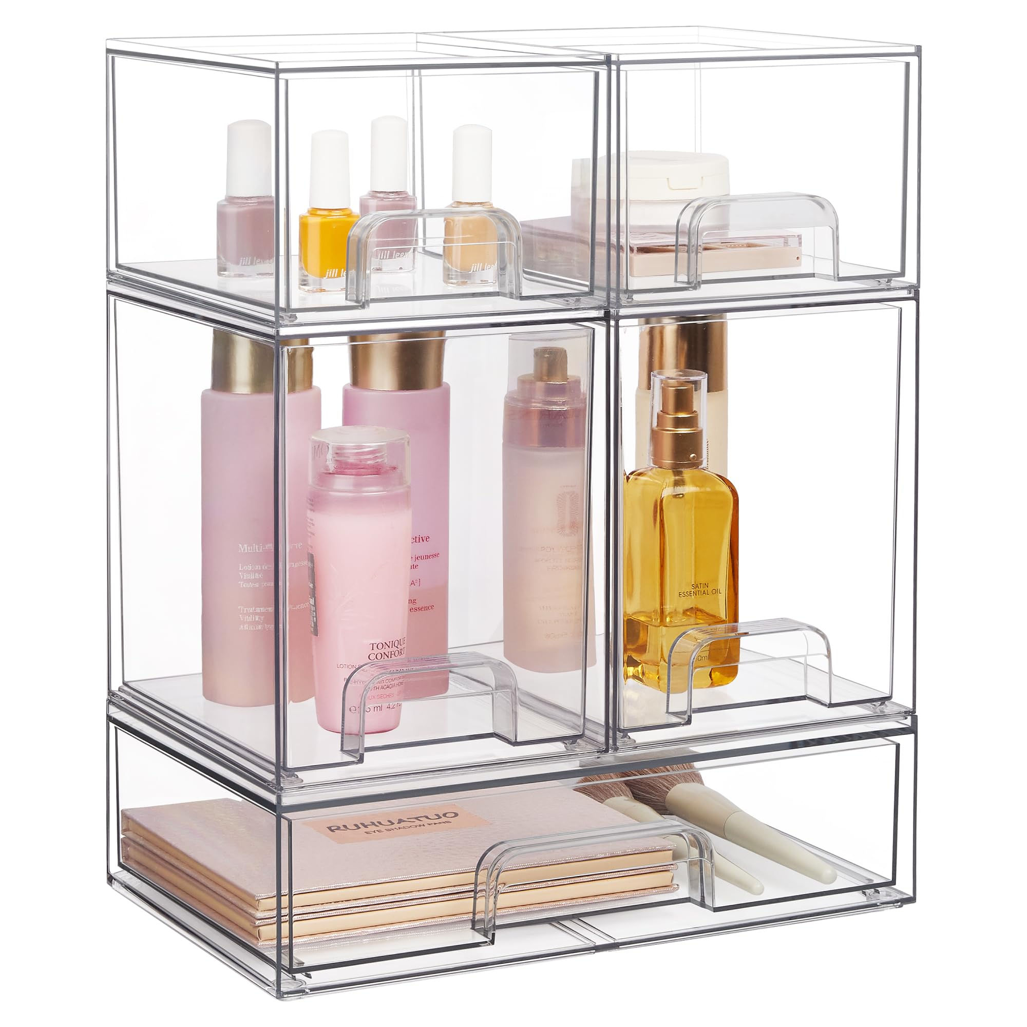 Vtopmart Stackable Storage Drawers Set of 5 Clear Plastic Organizer Bins for Bea