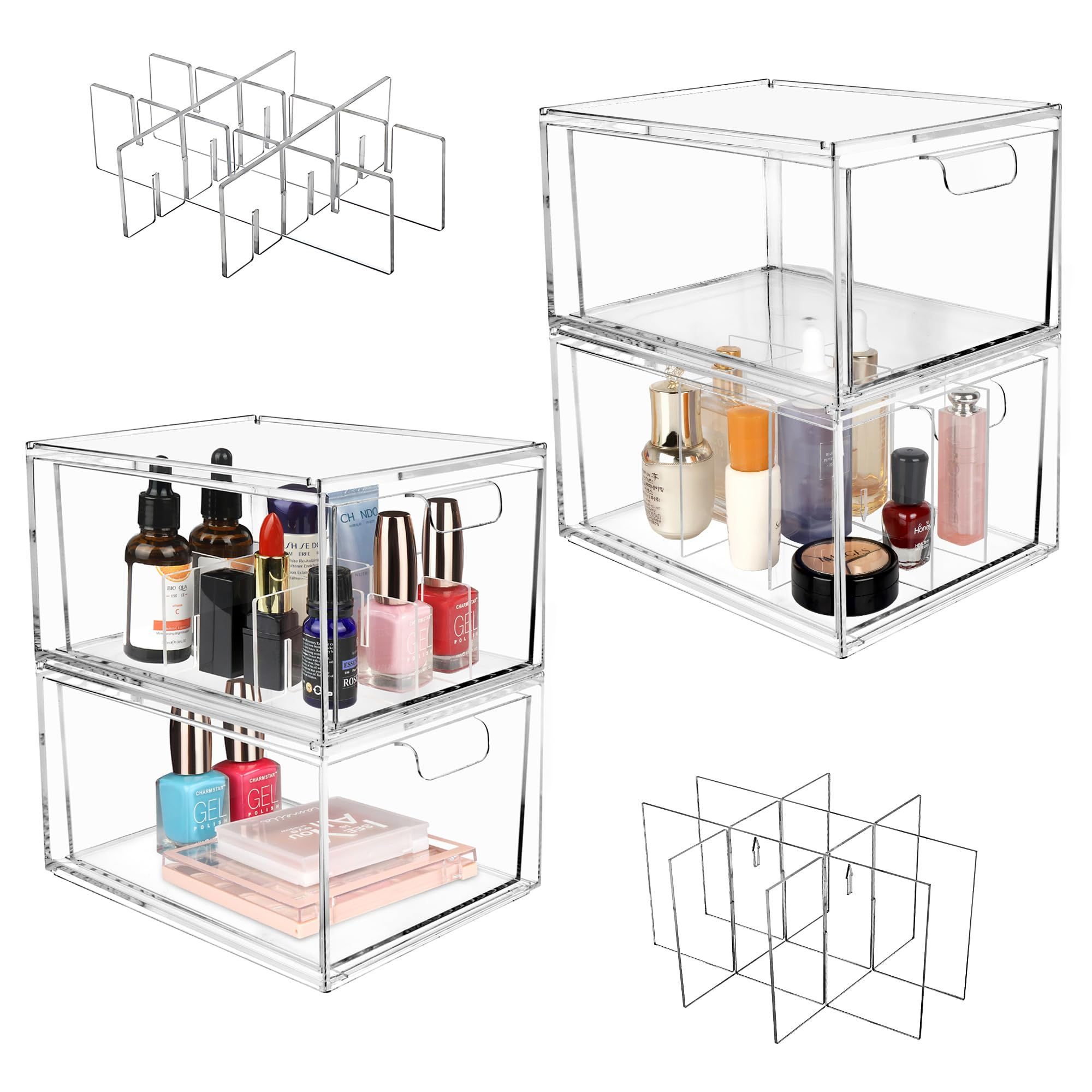 Yes!Fresh Drawer Organizer Stackable Cosmetic Desk Organizer with Removable Inte