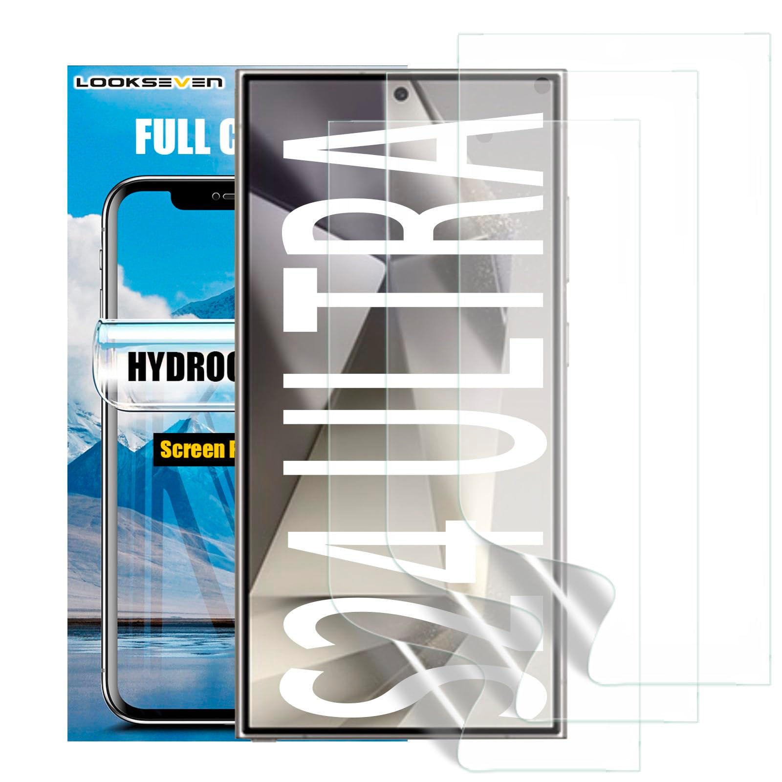 LOOKSEVEN 3 Pack Hydrogel Film For Samsung Galaxy S24 Ultra Transparent Soft TPU