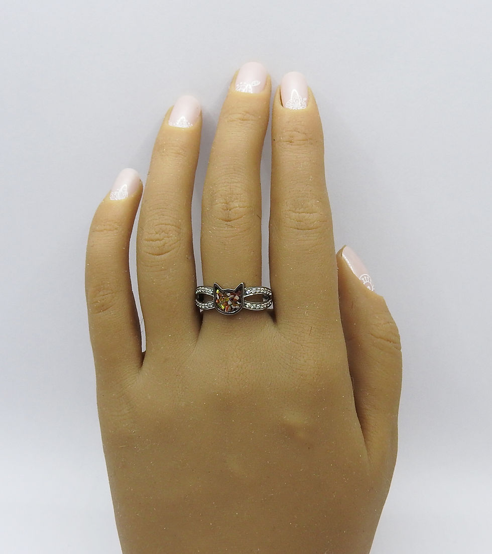 Thumbnail: Cat Face Ring with Double accent band